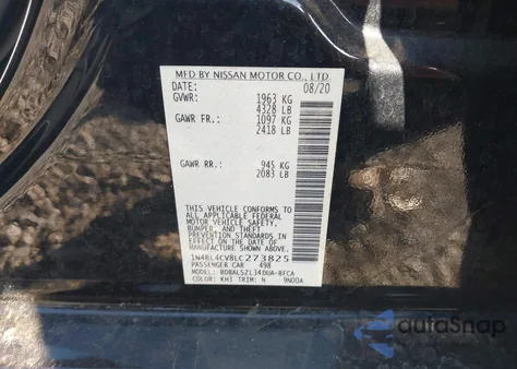 2020 Nissan Altima Sr Fwd z USA, uszkodzony, nr VIN 1N4BL4CV8LC273825